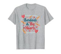 Bandaids & Big Hearts : Cadeau de Reconnaissance pour Une infirmière attentionnée T-Shirt, Homme, Gris Chiné, XXL