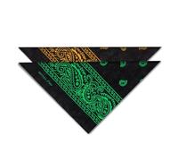 Bandana 100 % coton - 2 pièces/6 pièces - Foulard pour femme - Bandana Head - Protection - Motif cachemire avec couleurs mélangées rouge et bleu/jaune et vert, Vert + jaune., taille unique