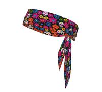 Bandana Bandeau pour Hommes et Femmes, idéal pour Le Sport, la Course à Pied et l'athlétisme. Bandeau de karaté Ajustable et antidérapant (Motif têtes de Mort mexicaines).