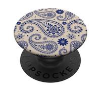 Bandana bohème Bleu Marine Beige Cachemire bohème esthétique Hippie PopSockets PopGrip Adhésif