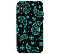 Bandana bohème Noir et Bleu Sarcelle Cachemire esthétique pour Fille Coque pour iPhone X/XS