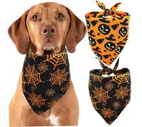 Bandana de Chien, 2pcs Halloween Bandanas pour Chiens, Citrouille et araignée Bibs de Chien Bandana, Polyester Neckerchief Triangle Reversible Fall Pet Scarf pour Chien Halloween, Chien Halloween Cos