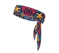 Bandana de sport double face imprimé créatures marines avec cordon de serrage double face adapté pour le tennis, la course à pied et le yoga