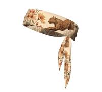 Bandana de sport double face imprimé léopard dans les fleurs avec cordon de serrage double face adapté pour le tennis, la course à pied et le yoga