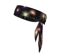 Bandana de sport imprimé double face Fireworks avec cordon de serrage double face adapté pour le tennis, la course à pied et le yoga