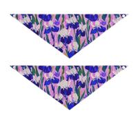 Bandana de vacances violet et blanc avec fleurs d'iris pour chien, forme unique, ajustement réglable, accessoire mignon pour animaux de compagnie pour chiens et chats L