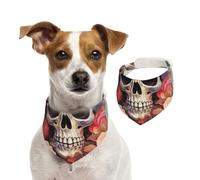 Bandana d'été pour chien avec motif squelette mignon avec fleurs, lavable et réglable