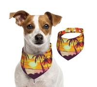 Bandana d'été pour chien motif palmier coucher de soleil - Lavable et réglable - Bavoirs triangulaires mignons pour chiens de taille moyenne et grande - Chiots et chats - Taille S