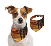 Bandana double face en coton pour chien, fille, garçon, lavable, motif éléphants africains prenant une promenade au bord de la rivière sous le coucher du soleil pour chiens de petite, moyenne et