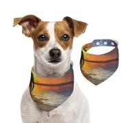 Bandana double face en coton pour chien, fille, garçon, lavable, motif éléphants africains qui se promènent au bord de la mer sous le coucher du soleil pour chiens de petite, moyenne et grande taille