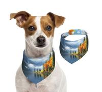 Bandana double face en coton pour chien, fille, garçon, lavable, motif rivière, montagnes, pour chiens de petite, moyenne et grande taille, unisexe, pour chiens, chats, animaux de compagnie, taille M