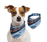 Bandana double face en coton pour chien, fille, garçon, lavable, motif train de neige et de montagne, pour chiens de petite, moyenne et grande taille, unisexe, pour chiens, chats, animaux de compagnie