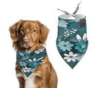 Bandana élégant pour chats et chiens, écharpe triangulaire à imprimé floral gris sarcelle et blanc, léger et durable, parfait pour un usage quotidien ou des événements spéciaux
