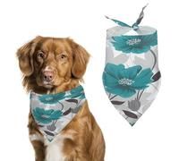 Bandana élégant pour chats et chiens, écharpe triangulaire à imprimé floral gris sarcelle et blanc, léger et durable, parfait pour un usage quotidien ou des événements spéciaux