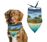 Bandana élégant pour chats et chiens, écharpe triangulaire à imprimé île tropicale, léger et durable, parfait pour un usage quotidien ou des événements spéciaux