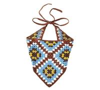 Bandana en crochet pour femme - Style bohème - Style vintage - 54 x 14 cm - Marron bleu