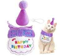 Bandana et Chapeau d'Anniversaire pour Chien et Chat, Bavoir Joyeux Anniversaire pour Animal de Compagnie (Violet)