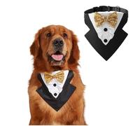 Bandana formel pour chien avec nœud papillon réglable et boucle à dégagement rapide - Écharpe triangulaire pour fête d'anniversaire ou de Saint-Valentin - Écharpe de fête Tux_M (paillettes dorées)