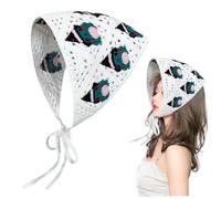 Bandana gothique Halloween Crochet Bandana Écharpe avec sangles Triangle Toile d'araignée Creux Respirant Motif Grenouille Bandana pour cheveux Blanc