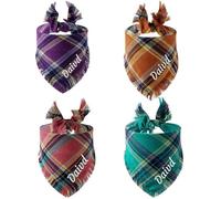Bandana personnalisé pour chien avec nom brodé - Bandanas pour chien avec bords à pompons - Écharpe de Noël à carreaux pour chiens de petite et moyenne taille - Cadeaux personnalisés pour animaux de
