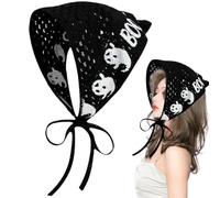 Bandana pour cheveux bandeau gothique d'Halloween écharpe bandana au crochet avec sangles triangle toile d'araignée creux respirant motif fantôme pour cheveux au crochet (noir)