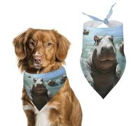 Bandana pour chien avec imprimé hippopotame mignon - Bavoirs pour chien en polyester lavable - Bandana triangulaire pour chiens de petite, moyenne et grande taille