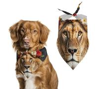 Bandana pour chien avec motif lion africain portant une fleur sur la tête - Mouchoir réglable - Décoration pour animaux domestiques - Écharpe triangulaire pour chien de petite et moyenne taille