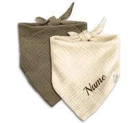 Bandana pour chien avec nom brodé - Certifié Oeko-TEX® Standard 100 - Personnalisable - Cadeau pour les amoureux des chiens (beige)