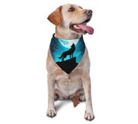 Bandana pour Chien Blue Full Moon Wolf Print Bandana Pets Respirant Triangle Dog Scarf Chat Écharpe Triangulaire pour Petit Moyen Grand Accessoires 30X70Cm