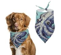 Bandana pour chien en coton doux et lavable au quotidien en été durable avec motif pieuvre - Bavoirs réversibles pour chiens et chats de petite, moyenne et grande taille