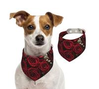 Bandana pour chien en forme de cœur avec roses - Réglable - Lavable - Double face - En coton - Triangle - Pour chiens et chats - Accessoires de costume pour chiot - Taille S