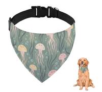 Bandana pour chien, méduse et algues bleu sarcelle avec sangle réglable et anneau en D, bavoir triangulaire, écharpe pour animaux de compagnie, vêtements et accessoires pour chiens, chiots, chats