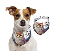 Bandana pour chien mignon hibou arbre fleurs et écureuil écharpe réglable pour animal domestique bandanas lavable double face pour animaux de compagnie foulard triangle en coton écharpe pour chien