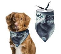 Bandana pour chien motif loup sous la lune - Écharpe triangulaire douce - Lavable - Réglable - Léger - Respirant - Pour animaux de compagnie de petite, moyenne et grande taille