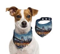 Bandana pour chien Motif lune clair New York City Écharpe réglable pour animaux de compagnie Bandanas lavables double face en coton Triangle Bavoir pour chien Chats Foulards pour chiot Accessoires de