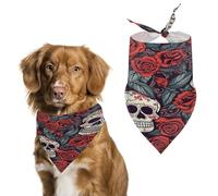Bandana pour Chien Sugar Skulls and Red Roses Triangle Dog Scarf Respirant Écharpe Triangulaire Animaux De Compagnie Bavoirs Triangulaires pour Party Dress Up Petit Moyen Grand 30X70Cm