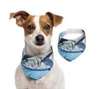 Bandana pour chien Thon bleu Thunnus - Réglable - Lavable - Double face - En coton - Triangle - Pour chien et chat - Accessoires de costume pour chiot - Taille S