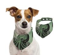 Bandana pour chien vert en forme de pieuvre - Réglable - Lavable - Double face - En coton - Triangle - Pour chiens et chats - Accessoires de costume pour chiot - Taille M