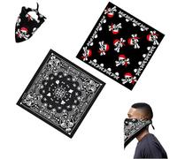 Bandana Tête de Mort Noir,2 Pièces Paisley Bandeau de Cheveux Fichu Mouchoir,Foulard de Pirate Double Face,Pour Cyclisme,Festival,Fête Thème Pirate