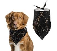 Bandana triangle en marbre noir et doré pour chien - En polyester - Lavable - Pour chiens et chats de taille moyenne et grande