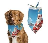 Bandana triangle pour chien motif Père Noël à la plage lavable en polyester pour chien mignon bandana pour chiens et chats de taille moyenne et grande
