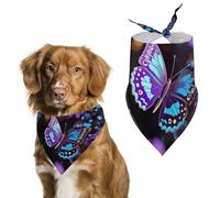 Bandana triangle violet pour chien avec motif papillon et fleurs - Lavable - En polyester - Pour chiens et chats de taille moyenne et grande