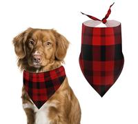 Bandana triangulaire à carreaux rouges et noirs pour chien - En polyester lavable - Pour chiens et chats de taille moyenne et grande