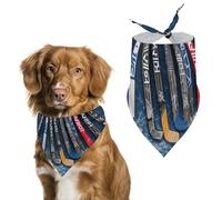 Bandana triangulaire lavable en polyester pour chien Motif bâtons de hockey sur glace Pour chiens de taille moyenne et grande