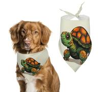 Bandana triangulaire pour chien avec illustration de tortue de dessin animé - Lavable - En polyester - Pour chiens et chats de taille moyenne et grande