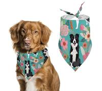 Bandana triangulaire pour chien Border Collie Florals - Lavable - Polyester - Joli bandana pour animaux de compagnie - Pour chiens de taille moyenne et grande - Chiots et chats
