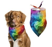Bandana triangulaire pour chien fumé arc-en-ciel lavable en polyester pour chiens et chats de taille moyenne et grande