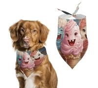 Bandana triangulaire pour chien motif crème glacée de dessin animé lavable en polyester pour chiens et chats de taille moyenne et grande
