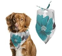 Bandana triangulaire pour chien motif floral bleu sarcelle, gris et blanc, lavable en polyester, bavoir mignon pour animaux de compagnie pour chiens de taille moyenne et grande taille chiots et chats