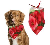 Bandana triangulaire pour chien motif géraniums rouges - Lavable - En polyester - Joli bandana pour animaux de compagnie - Pour chiens de taille moyenne et grande - Chiots et chats